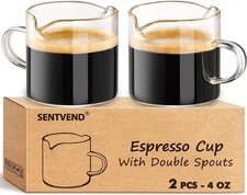 Espresso Cups Set of 2, 4 Oz Espresso Shot Glass with Handle Double Spout Cups C