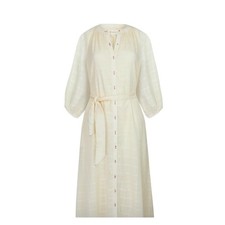 Buggy NWT SZ XS The Maia in Cream Midi Dress Button Front Belted Long Sleeve