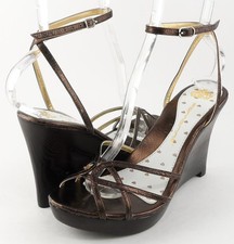  120 FORNARINA SOPHIE Brass Crackled Metallic Leather Designer Wedges 8 EUR 39