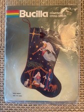 Bucilla HOLY NIGHT STOCKING Counted Cross Stitch Manger Angel Jesus Religious