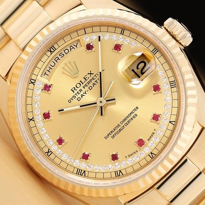 ROLEX Herren President Day-Date 18238 Diamant Rubin Zifferblatt 18K Gold Uhr