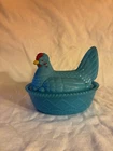 Vintage Westmoreland Blue Milk Glass Hen On Nest 5 1/2in READ