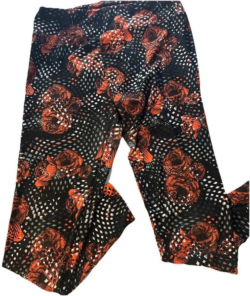 Leggings LuLaRoe Mujer Talla Gruesa y Curvilínea Naranja/Negro/Rosas Foto 2 de 4