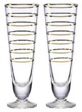 Set of 2 KATE SPADE MELROSE AVENUE ~ Gold Stripe PILSNER Glasses NIB