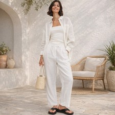 NA-KD EU 36 US 6 Women's White Linen Cropped Pants High Waist NWT