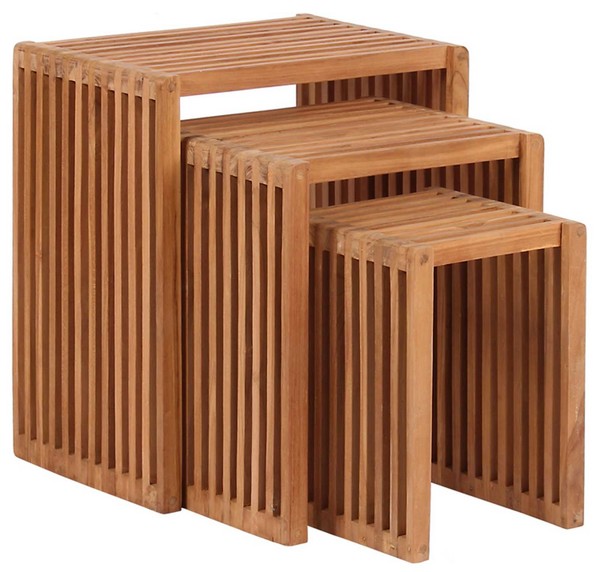 Beistelltische 3Er Set Teak Terrasse Garten Balkontisch Kaffeetisch Gartentisch-image