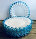 New ListingVINTAGE Fenton Aqua Crest Ruffled Milk Glass 6 Plates 6 3/4" (1941-1943) set #2