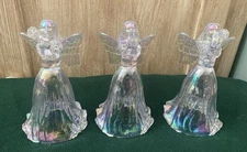 3 Acrylic Angel Figurines Christmas Decor Hang or Free Standing Trumpet Playing