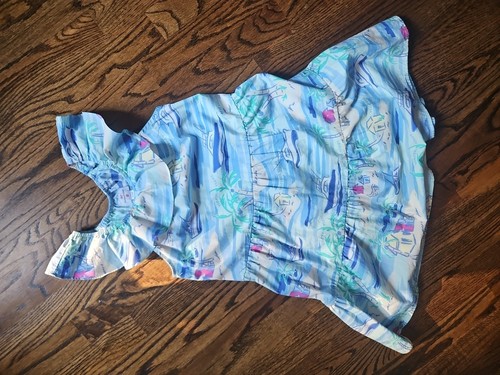 Vineyard Vines Target Beach Island Palm Blue Ruffle Boat Dress M 7/8 new