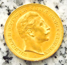 Gold Coin 20 Mark 1901 A Wilhelm 2 King of Prussia 7.96 g 900 Fine Gold Rare