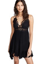 Free People Intimately Adella Slip Dress Black Lace Crochet XS NWT Boho*V20