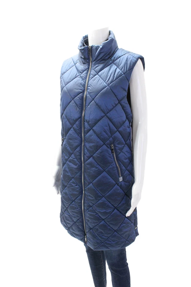 Renuar Womens Textured Sleeveless Full Zip Collar Long Puffer Jacket Blue Size M - Image 2 of 4