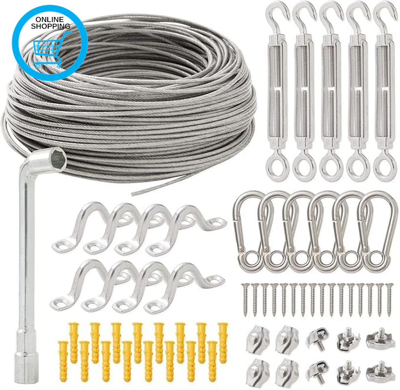 50M String Light Hanging Kit Outdoor Garden Wire Climbing Plant Fence Wire Rope,