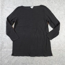 J. Jill Top Womens Medium Waffle Knit Textured Long Sleeve Tunic Black Casual