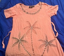 Raya Sun Maxi Womens L Peach Palm Trees Tropical Resort Vacation Beachy Coastal