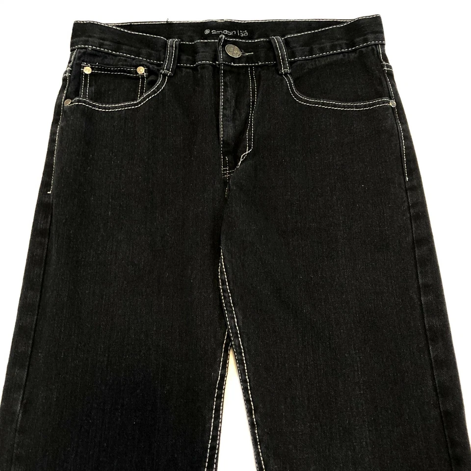 Smash Men’s Jeans DESIGNER JEANS Mid Rise Straight 30 x 32 Black W/White Accents - Image 2 of 4