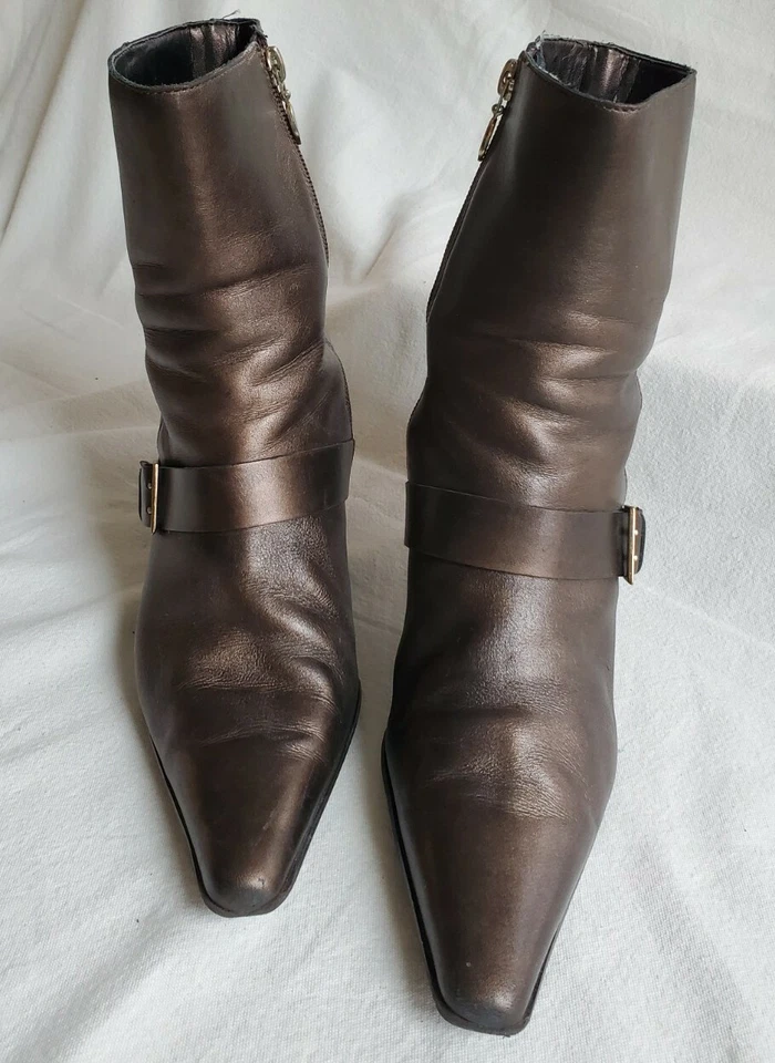 Botas de Tacón Alto Vintage CIRCA JOAN & DAVID Talla 9.5 Cuero Marrón Bronce Foto 4 de 4