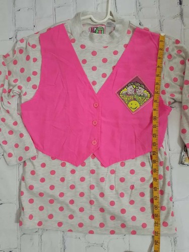 Y2K Gitano Pantalones Cortos Camisa Chaleco Conjunto Niñas M 10/12 Neón Rosa Caliente Lunares Años 90 - Imagen 9 de 14