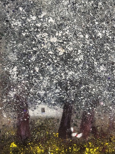 Antik Pastell Post Impressionist Gabrielle Bellocq Bäume Aus Blumen Und Hühner
