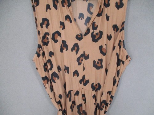 Witchery Dress Womens 16 Brown Leopard Tiered Tie Belted Sleeveless V A Line - Picture 3 of 15