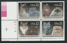 Scott # 2372/5...22 Cent...Cats... Plate Block 