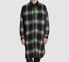 $896 Isabel Marant Men's Black Multi Kotajot Plaid Wool-Blend Coat Jacket Size S