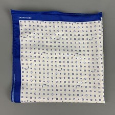 JACOB COHEN White Blue Print Cotton Silk Pocket Square