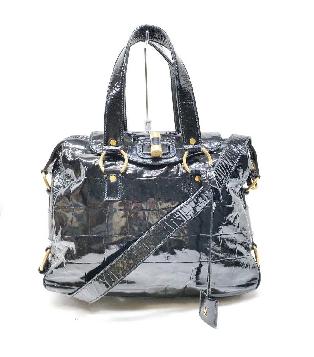 Yves Saint Laurent Croco-Embossed Muse Tote Leather Shoulder Bag