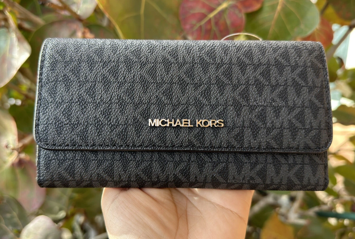 Michael Kors Jet Set Travel Large Trifold Leather Wallet, Black 