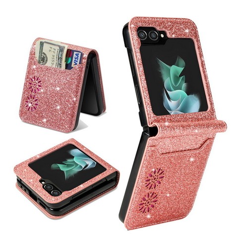 Coque Etui Cuir Pour Samsung Galaxy Z Flip5 Flip4 Flip3 Paillettes Portefeuille - Photo 15 sur 15