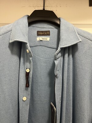 Thomas Dean 100% Cotton Knit Button Down Up Shirt Men Long Sleeve Indigo Blue XL