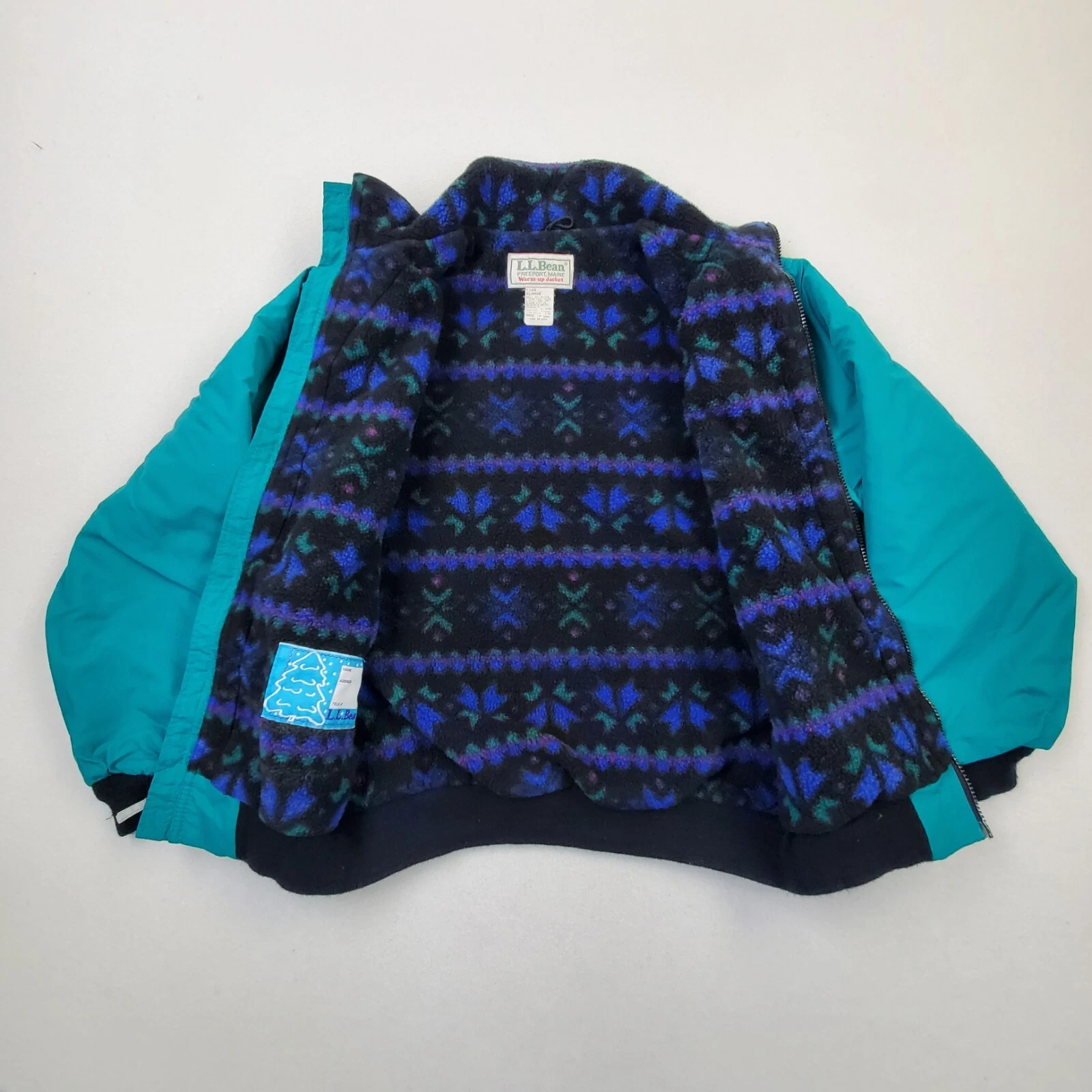 Vtg 90s LL Bean Warm Up Bomber Jacket Fleece Aztec Polartech USA Made Sz Kids XL