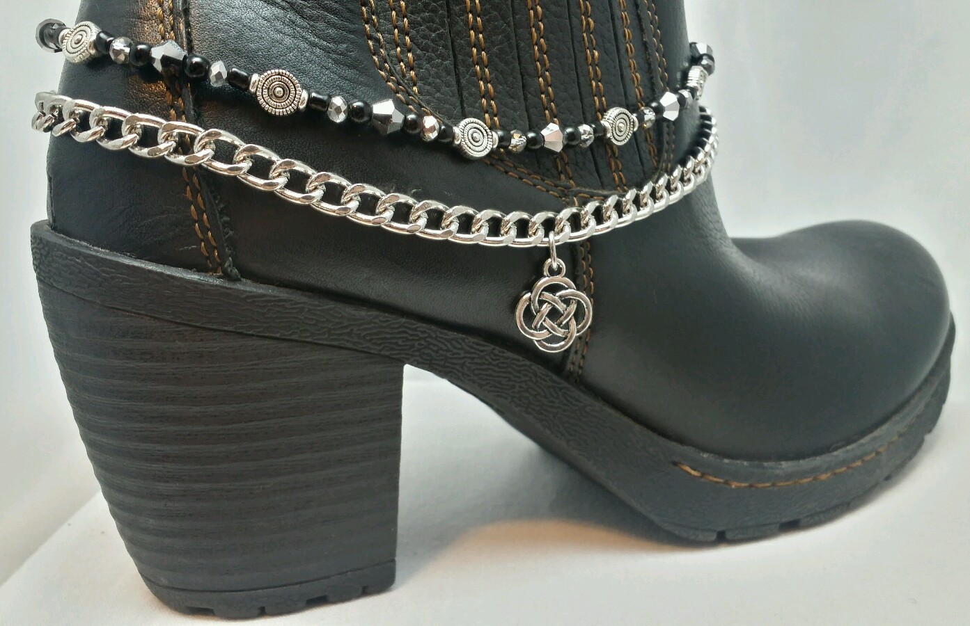 HANDMADE Double Strand Beaded Boot Bracelet w/Chain Celtic Knot Charm ...