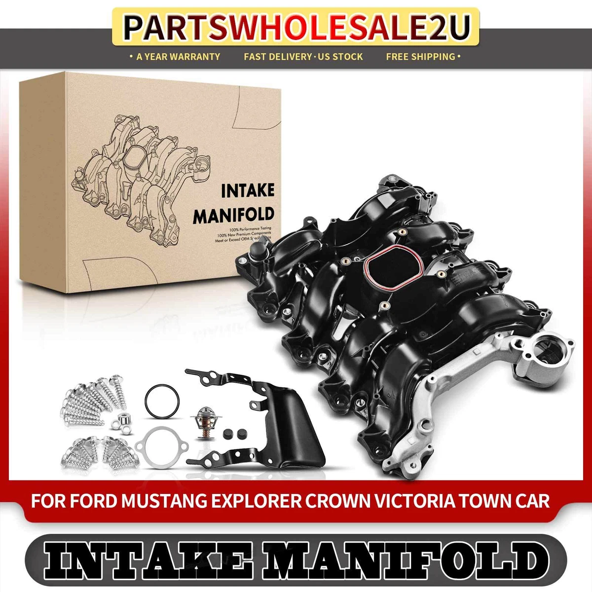 Upper Intake Manifold w/ Thermostat u0026amp; Gaskets for Ford Lincoln Mercury  V8 4.6L | eBay