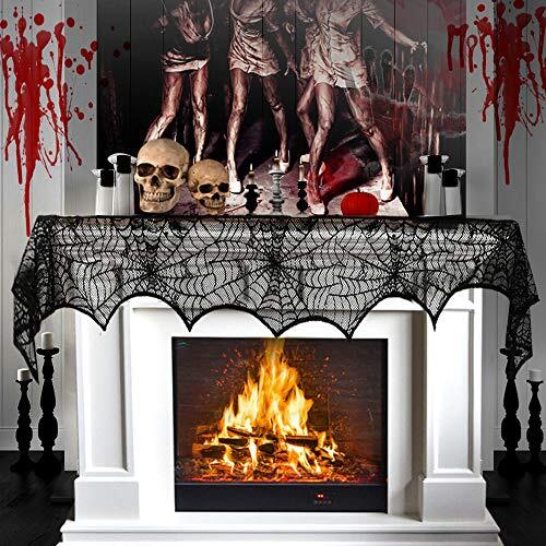 Halloween Fireplace Decoration Lace Spiderweb Fireplace Mantle Scarf, 18  Black | eBay