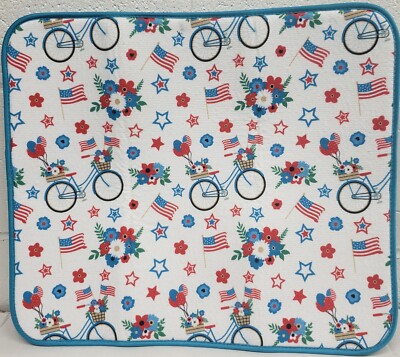 Reversible Dish Drying Mat (16''x19'') PATRIOTIC,USA FLAGS,FLOWERS & BIKE, RHH