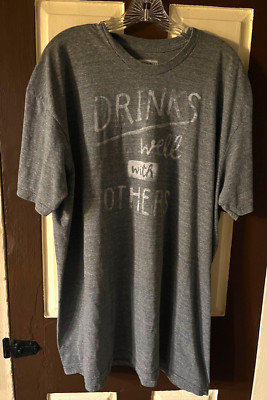 DRINKS WELL WITH OTHERS Graphic Men's Short Sleeve Tee Shirt Gray 3XL