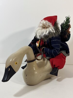 House of Hatten Santa Riding a Swan Rustic Farm House Christmas Decor 12 Inch 