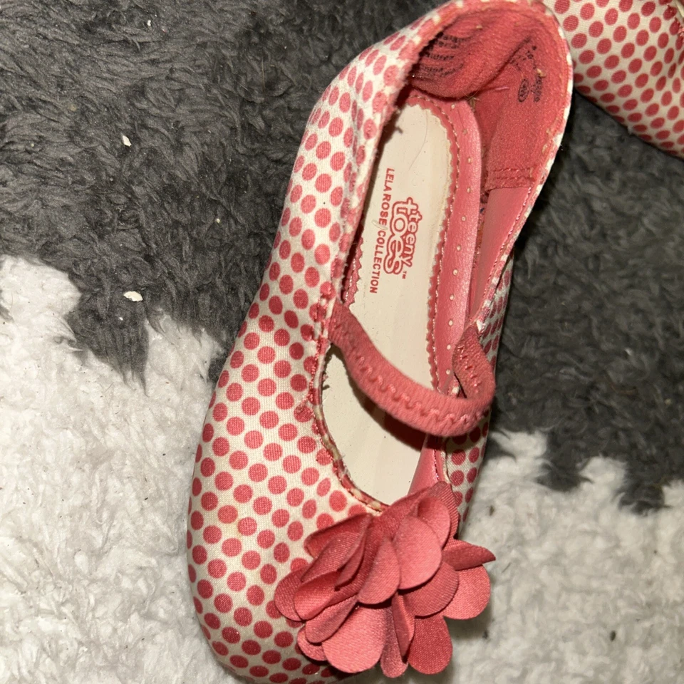 Zapatos Coral Rosa Niño Talla 4 Flor Slip On Teeny Toes Colección Lela Rose Foto 4 de 4