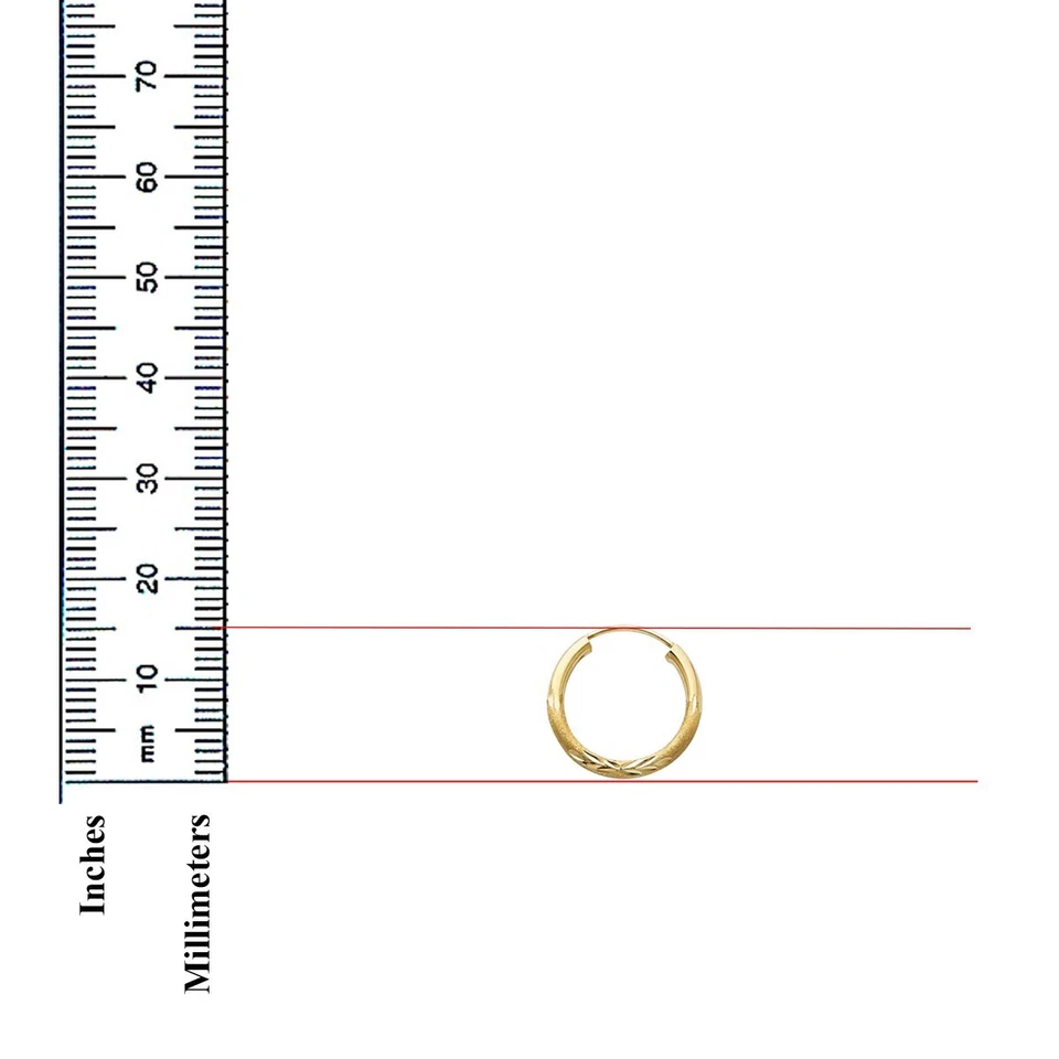 14K Yellow Gold 2mm  Diamond Cut Hoop Earrings for girls - Image 3 of 4