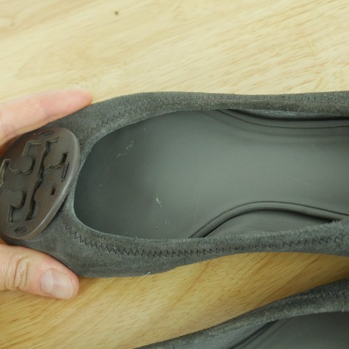 Tory Burch Talla 8 1/2 Minnie Viaje Ballet Pisos Gris Gamuza - Imagen 7 de 11