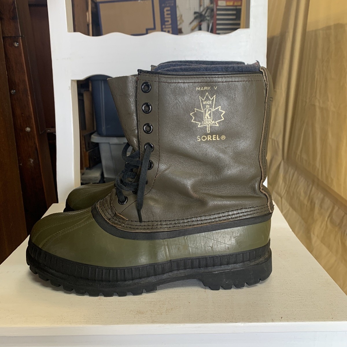 Vintage Sorel Mark V Kaufman Winter Snow Green Boots Leather 