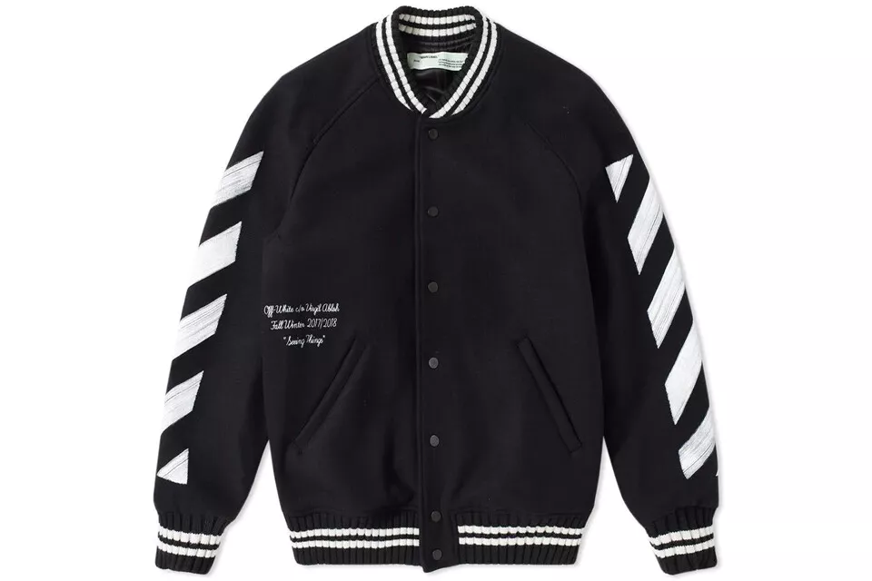 Optøjer svindler Drikke sig fuld off white brushed diagonal varsity jacket size M | eBay