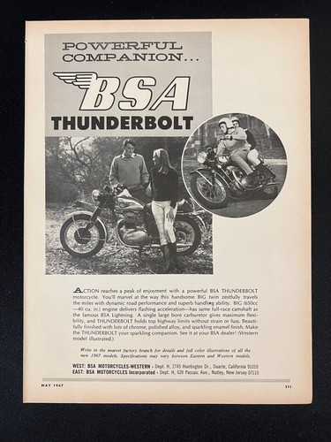 1967 BSA Thunderbolt Motorcycle print ad ready to frame and display - Picture 2 of 2