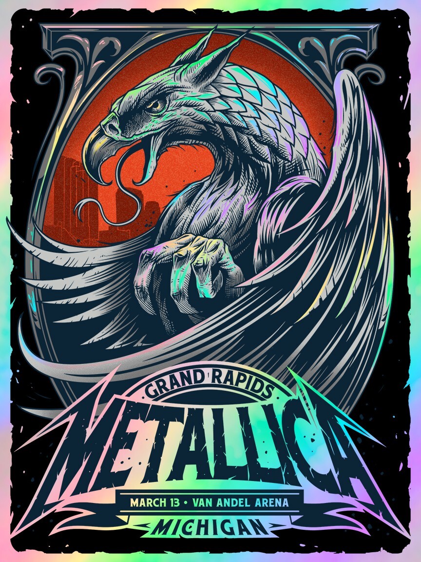 Metallica Rainbow Foil Poster 3/13/19 Grand Rapids MI Signed