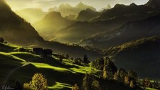 Landscape nature mountains field sunlight switzerland Custom Gaming Mat Desk