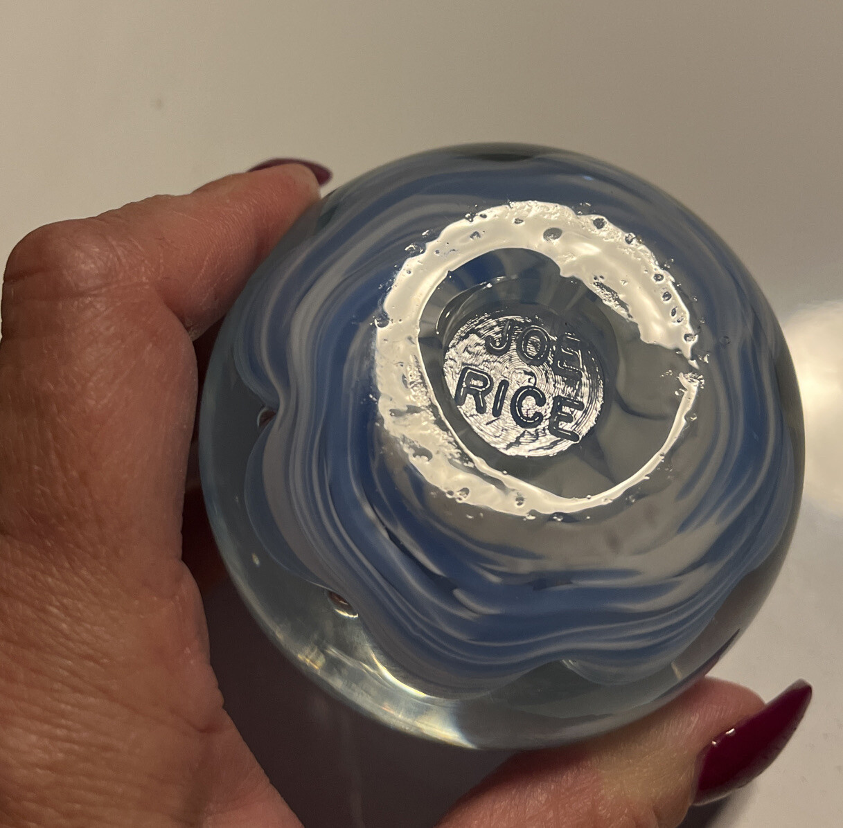 VINTAGE 2001 JOE RICE Pale Blue CRIMPED ART GLASS PAPERWEIGHT | eBay