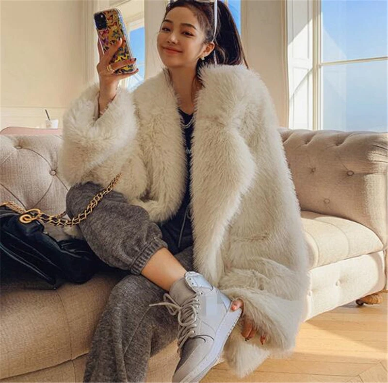 OFF WHITE Giacche invernali chic donna cappotto peluche pelliccia spessa outwear caldo sciolto parka