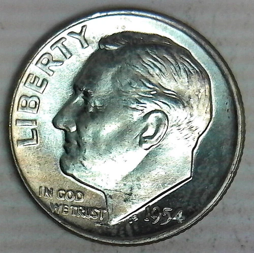 BU 1954  D Roosevelt dime Great type set  piece #2