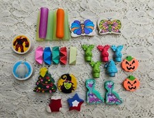 Novelty Eraser Pencil Topper and Pencil Grip Lot AGED AND WORN Free US Shipping